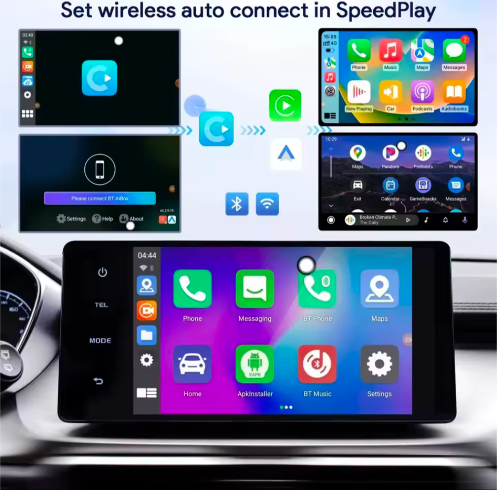 Wireless Apple CarPlay and Android Auto (App Store Support + Streaming)