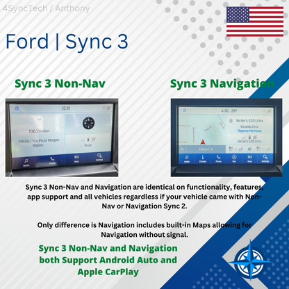 Ford Apple Carplay Android Auto SYNC 3 USB + Type-C Dual Interface